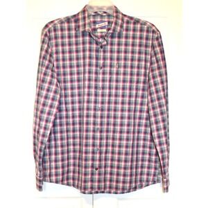 Johnnie O Hang'n Out Shirt Mens L Pink Gray Bllue Plaid Long Sleeve Button Front